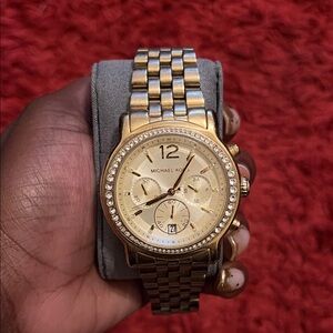 Michael Kors Gold Chronograph Watch with Crystal Details